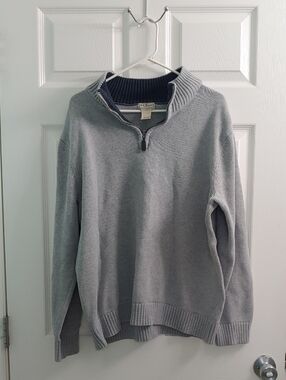 Vintage L.L. Bean Grey Quarter Zip Men's Knit Cotton Sweater Size XXL
